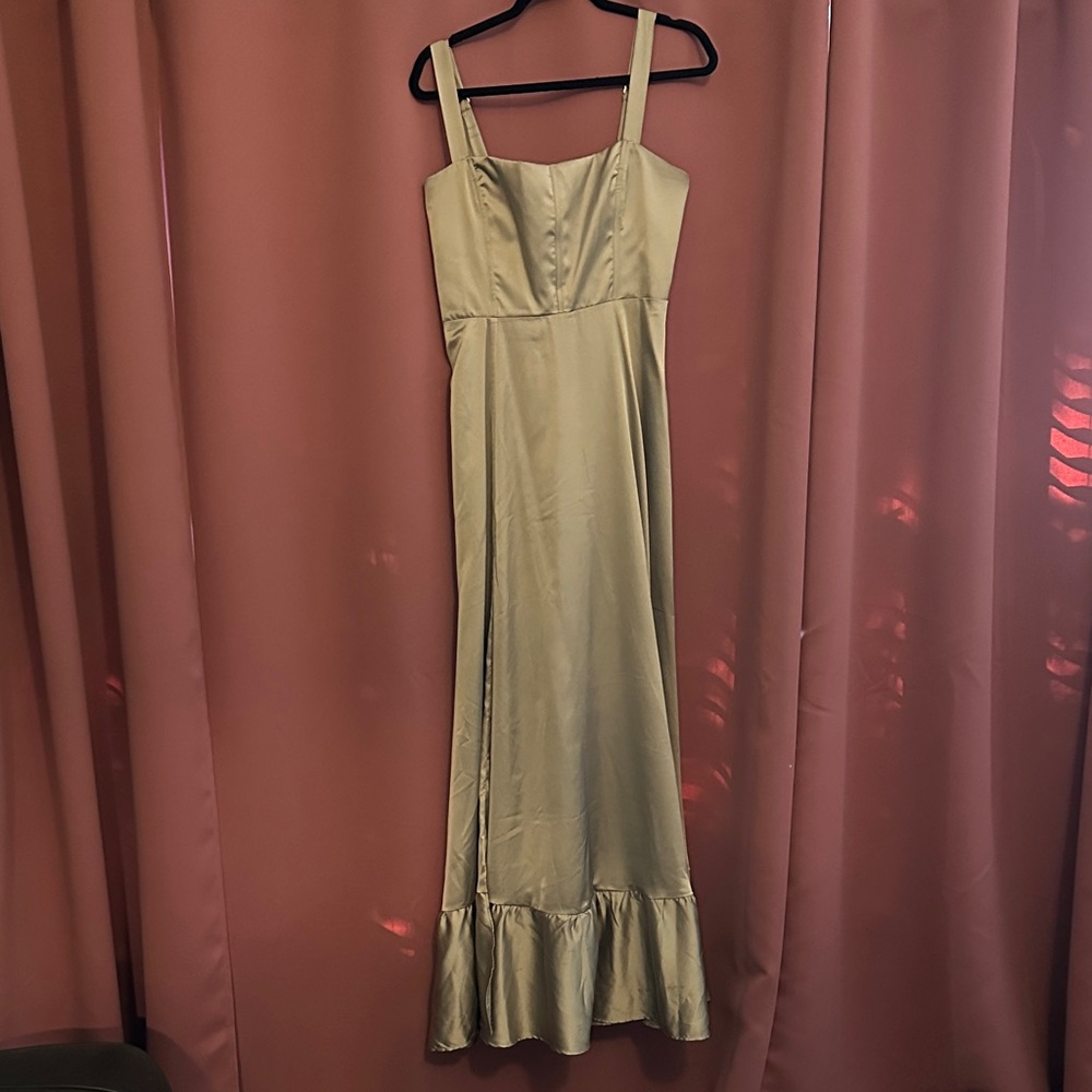 Show Me Your MuMu Clarissa Corset Dress, Moss Green Luxe Satin